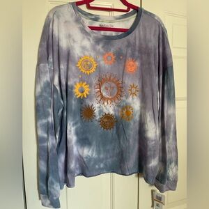 Rebellious One 2X Juniors' Long-Sleeve Tie-Dye Celestial T-Shirt